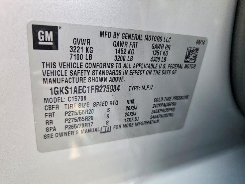 58217336 :رقم المزاد ، 1GKS1AEC1FR275934 vin ، 2015 Gmc Yukon مزاد بيع