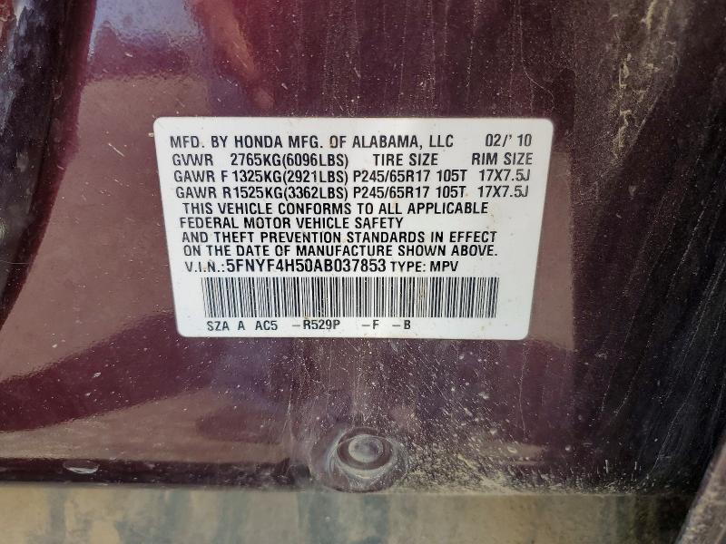 Auction sale of the 2010 Honda Pilot, vin: 5FNYF4H50AB037853, lot number: 57771546