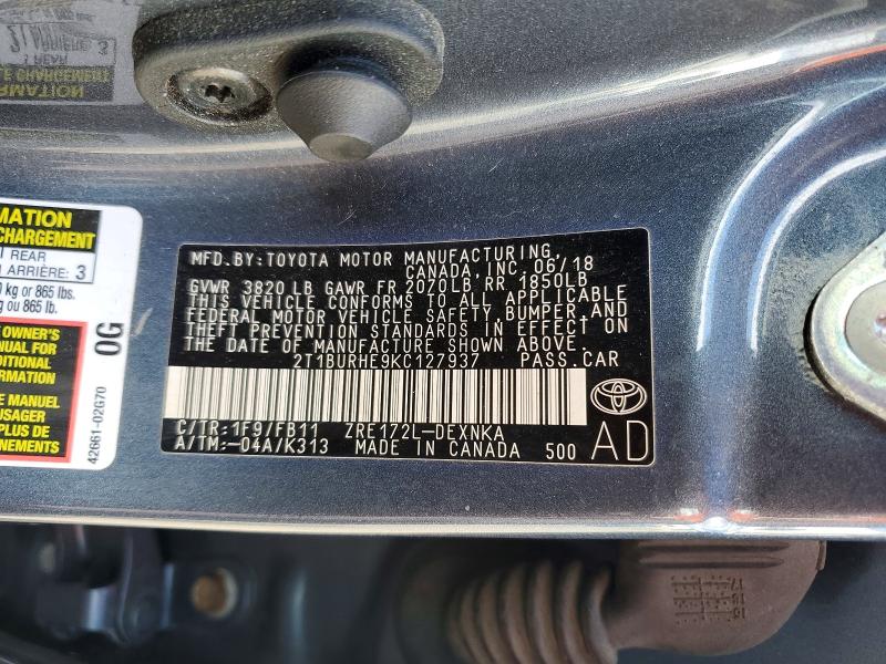 Продажа на аукционе авто 2019 Toyota Corolla, vin: 2T1BURHE9KC127937, номер лота: 58263016