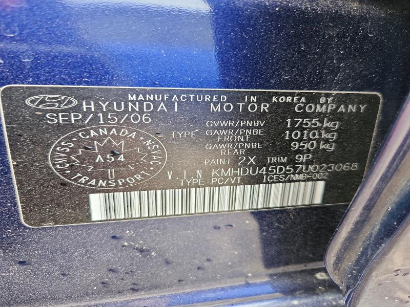 57198346 :رقم المزاد ، KMHDU45D57U023068 vin ، 2007 Hyundai Elantra مزاد بيع