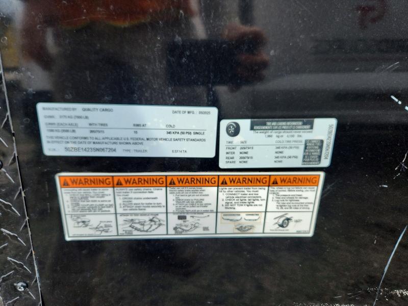 Продаж на аукціоні авто 2025 Quality Cargo Quality Cargo Llc, vin: 50ZBE1423SN067204, номер лоту: 58881106