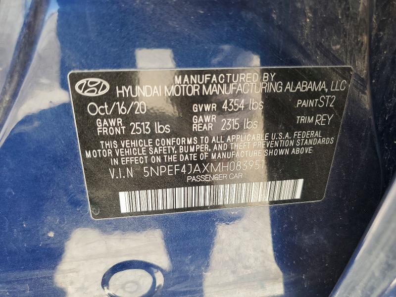 2021 Hyundai Sonata მანქანა იყიდება აუქციონზე, vin: 5NPEF4JAXMH083951, აუქციონის ნომერი: 59012426