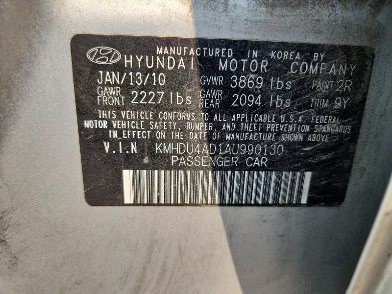 Продаж на аукціоні авто 2010 Hyundai Elantra, vin: KMHDU4AD1AU990130, номер лоту: 58830076