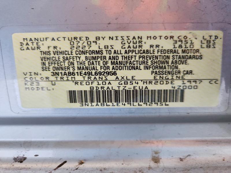 Aukcja sprzedaży 2009 Nissan Sentra, vin: 3N1AB61E49L692956, numer aukcji: 58759056