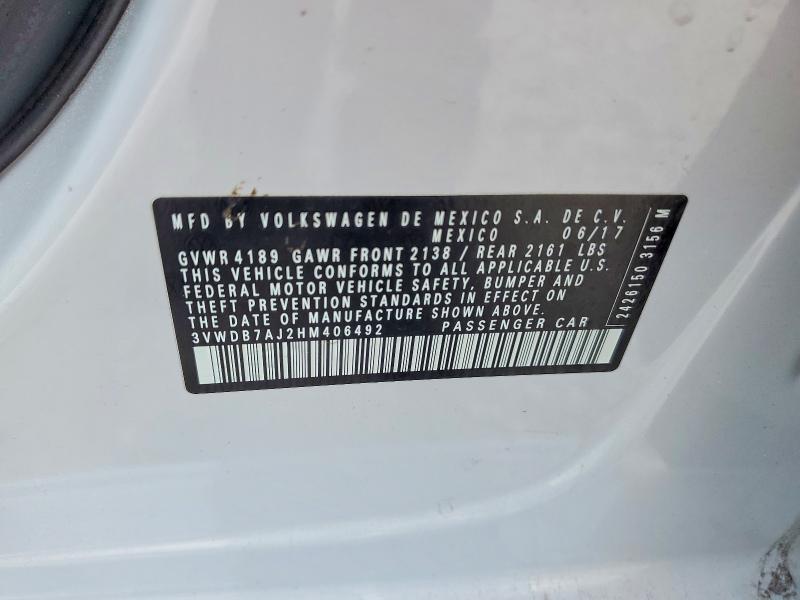 2017 Volkswagen Jetta მანქანა იყიდება აუქციონზე, vin: 3VWDB7AJ2HM406492, აუქციონის ნომერი: 59225876