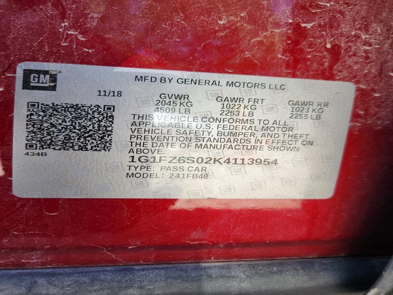 Aukcja sprzedaży 2019 Chevrolet Bolt Ev, vin: 1G1FZ6S02K4113954, numer aukcji: 56020386