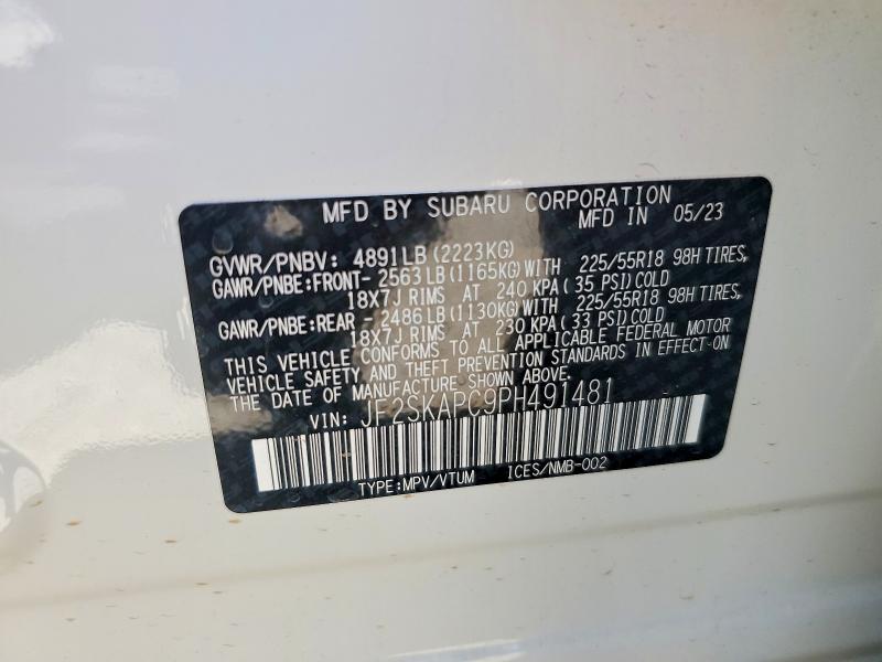 Aukcja sprzedaży 2023 Subaru Forester, vin: JF2SKAPC9PH491481, numer aukcji: 59621856