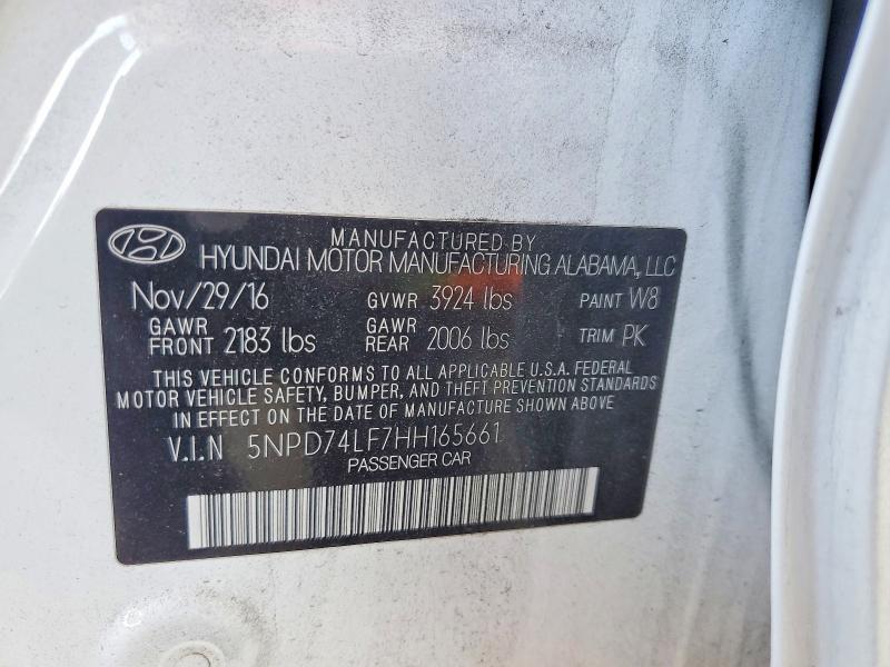59236316 :رقم المزاد ، 5NPD74LF7HH165661 vin ، 2017 Hyundai Elantra مزاد بيع