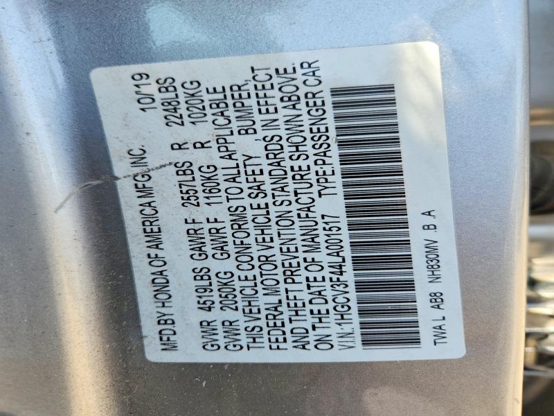 Aukcja sprzedaży 2020 Honda Accord, vin: 1HGCV3F44LA001517, numer aukcji: 58735506