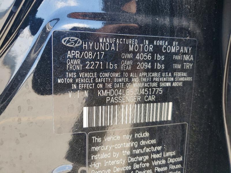 59015676 :رقم المزاد ، KMHD04LB5JU451775 vin ، 2018 Hyundai Elantra مزاد بيع