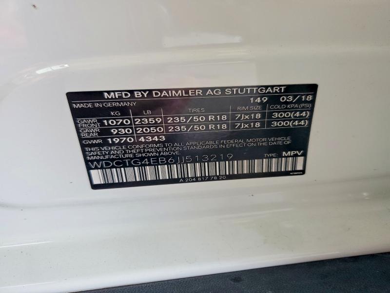 58021936 :رقم المزاد ، WDCTG4EB6JJ513219 vin ، 2018 Mercedes-benz Gla مزاد بيع