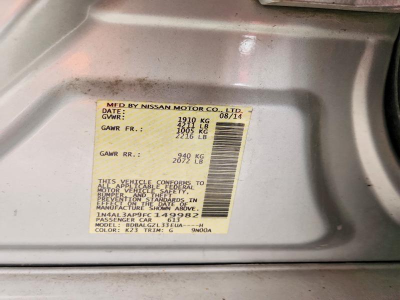 2015 Nissan Altima მანქანა იყიდება აუქციონზე, vin: 1N4AL3AP9FC149982, აუქციონის ნომერი: 59121566