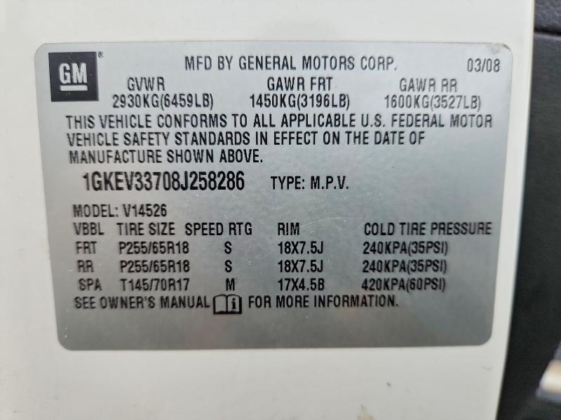 Aukcja sprzedaży 2008 Gmc Acadia, vin: 1GKEV33708J258286, numer aukcji: 57978576