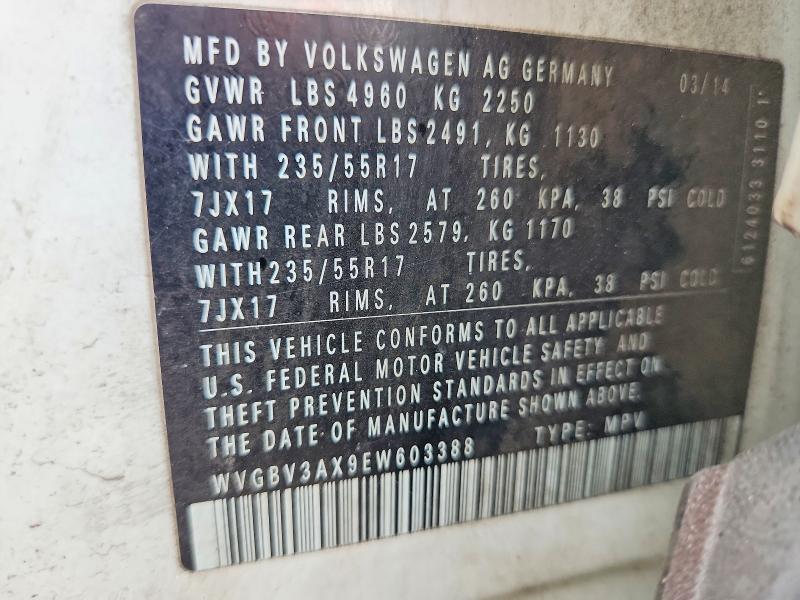 Продаж на аукціоні авто 2014 Volkswagen Tiguan, vin: WVGBV3AX9EW603388, номер лоту: 58448766
