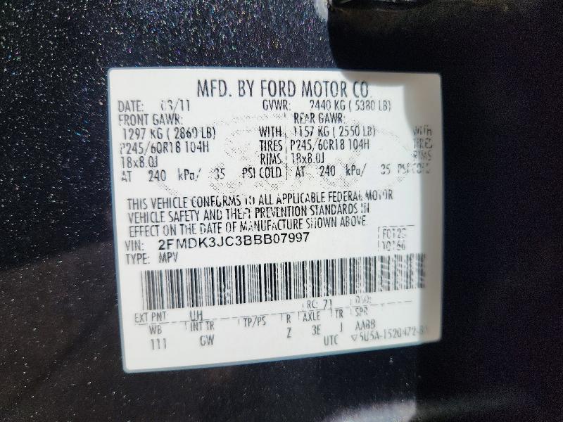 Aukcja sprzedaży 2011 Ford Edge, vin: 2FMDK3JC3BBB07997, numer aukcji: 58110476