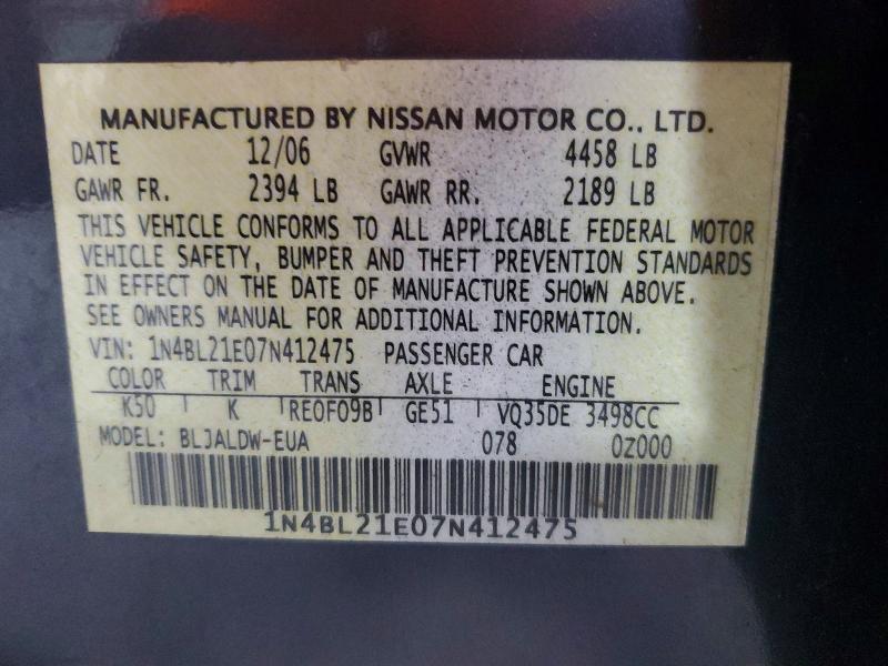 Aukcja sprzedaży 2007 Nissan Altima, vin: 1N4BL21E07N412475, numer aukcji: 56442576