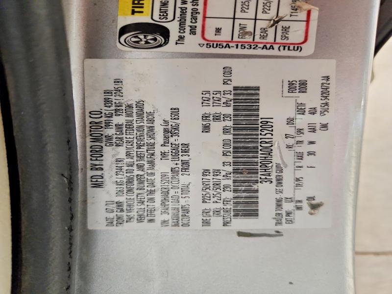 Aukcja sprzedaży 2012 Ford Fusion, vin: 3FAHP0HA0CR152091, numer aukcji: 57832336