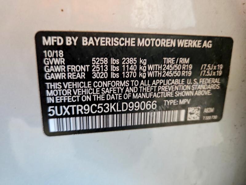 Продаж на аукціоні авто 2019 Bmw X3, vin: 5UXTR9C53KLD99066, номер лоту: 58380076