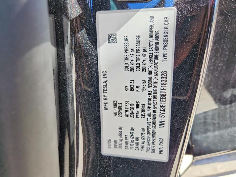 Продаж на аукціоні авто 2026 Tesla Model 3, vin: 5YJ3E1EB8TF183328, номер лоту: 58111296