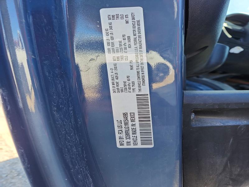 2021 Ram Promaster 3500 მანქანა იყიდება აუქციონზე, vin: 3C6MRVJG1ME544995, აუქციონის ნომერი: 55447546