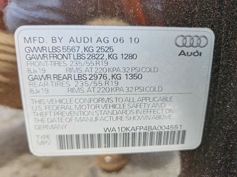 57138646 :رقم المزاد ، WA1DKAFP4BA004551 vin ، 2011 Audi Q5 مزاد بيع