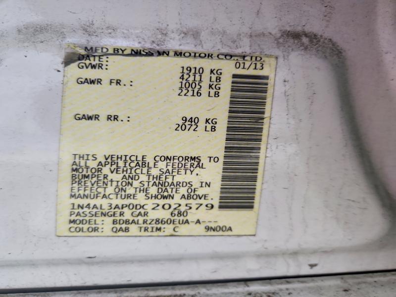 2013 Nissan Altima მანქანა იყიდება აუქციონზე, vin: 1N4AL3AP0DC202579, აუქციონის ნომერი: 56571676