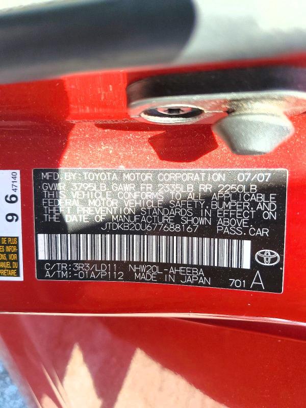 55793536 :رقم المزاد ، JTDKB20U677688167 vin ، 2007 Toyota Prius مزاد بيع