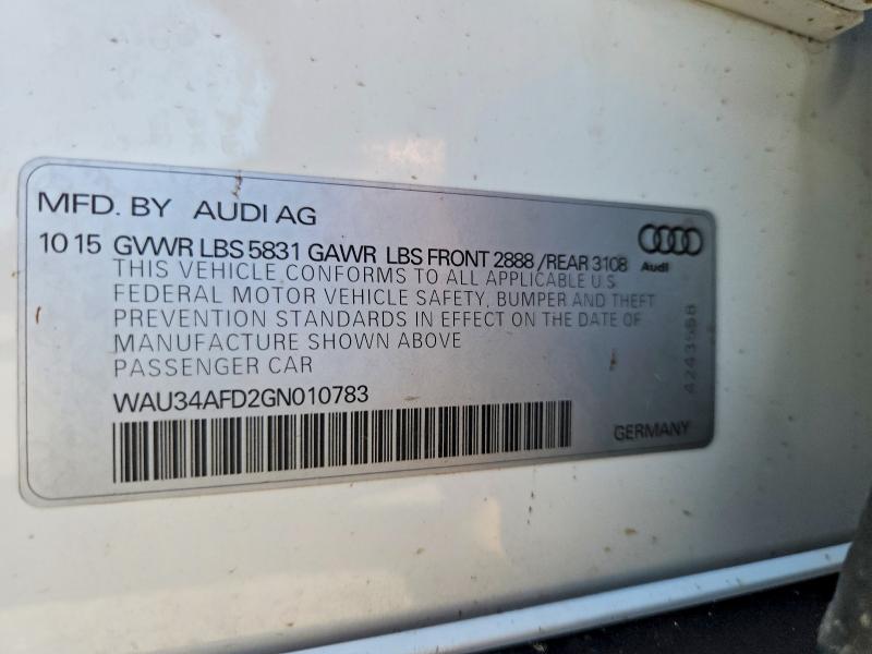 56839876 :رقم المزاد ، WAU34AFD2GN010783 vin ، 2016 Audi A8 مزاد بيع