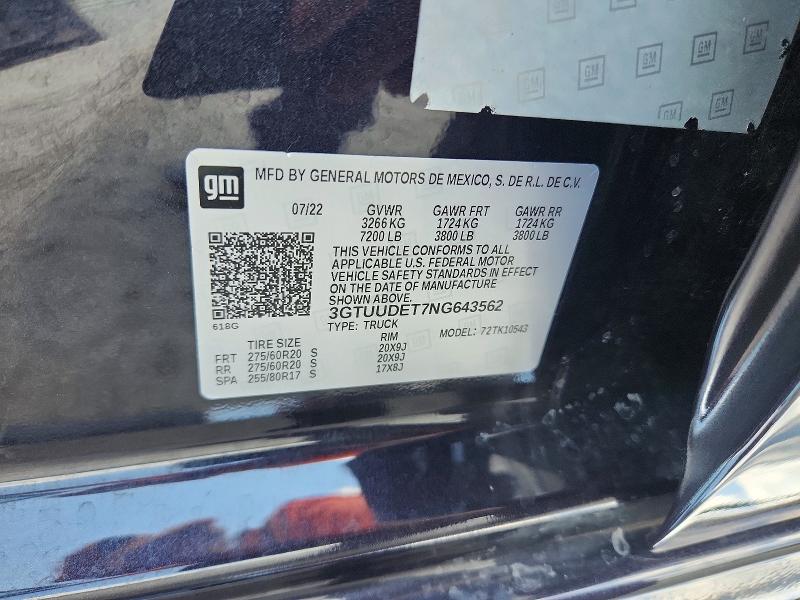 Продажа на аукционе авто 2022 Gmc Sierra, vin: 3GTUUDET7NG643562, номер лота: 57075756