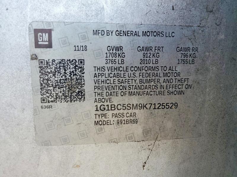 Продажа на аукционе авто 2019 Chevrolet Cruze, vin: 1G1BC5SM9K7125529, номер лота: 59082546