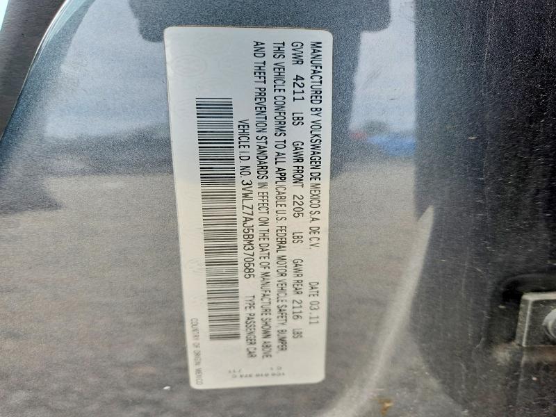 Продажа на аукционе авто 2011 Volkswagen Jetta, vin: 3VWLZ7AJ5BM370585, номер лота: 55813296