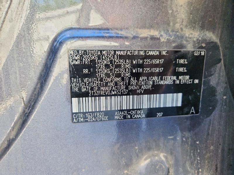56311946 :رقم المزاد ، 2T3ZFREV0JW452137 vin ، 2018 Toyota Rav4 مزاد بيع
