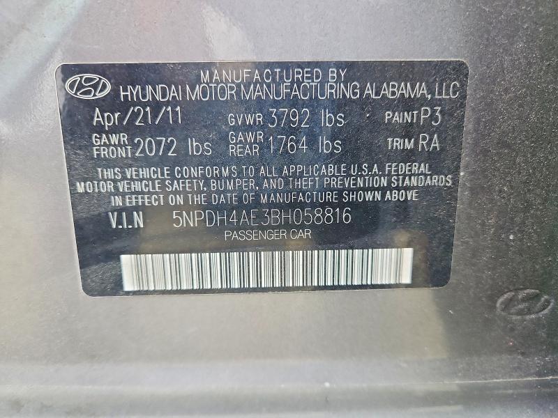 Aukcja sprzedaży 2011 Hyundai Elantra, vin: 5NPDH4AE3BH058816, numer aukcji: 55499236