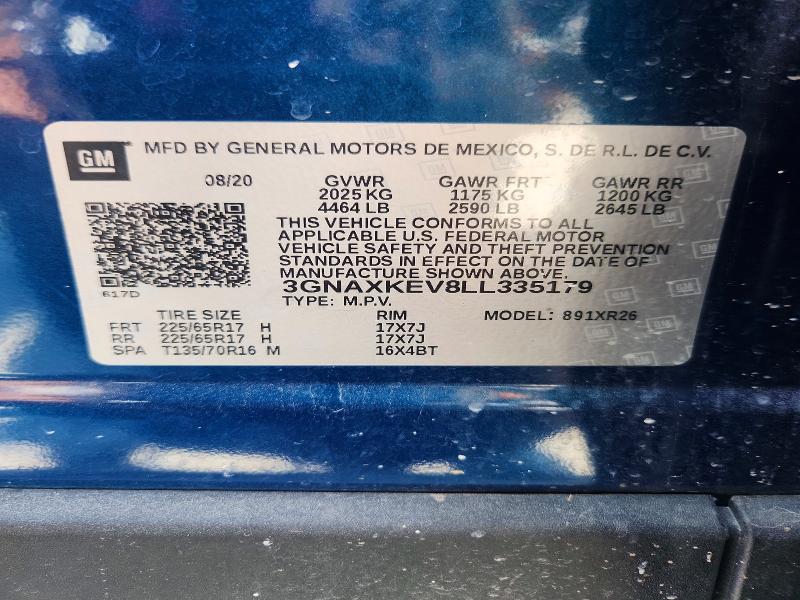 Aukcja sprzedaży 2020 Chevrolet Equinox, vin: 3GNAXKEV8LL335179, numer aukcji: 57075746