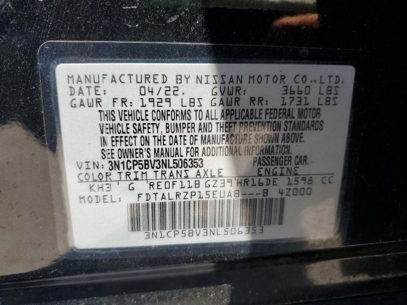 57273866 :رقم المزاد ، 3N1CP5BV3NL506353 vin ، 2022 Nissan Kicks مزاد بيع