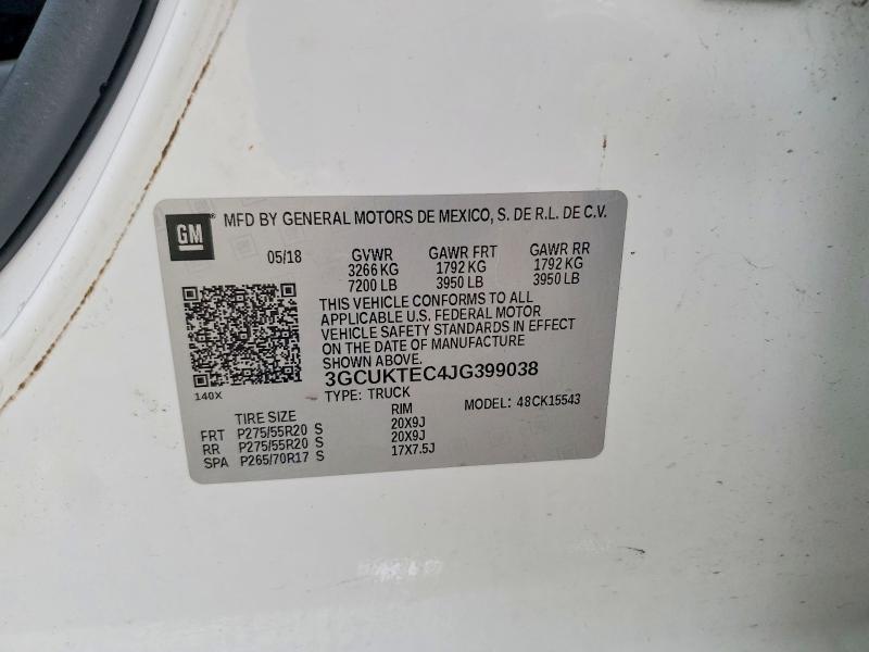 Продаж на аукціоні авто 2018 Chevrolet Silverado, vin: 3GCUKTEC4JG399038, номер лоту: 58738926