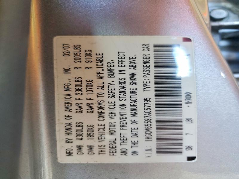 Aukcja sprzedaży 2007 Honda Accord, vin: 1HGCM65597A057795, numer aukcji: 57885136
