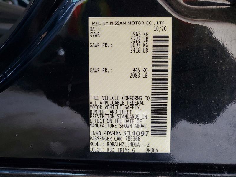 56268536 :رقم المزاد ، 1N4BL4DV4MN314097 vin ، 2021 Nissan Alitma مزاد بيع