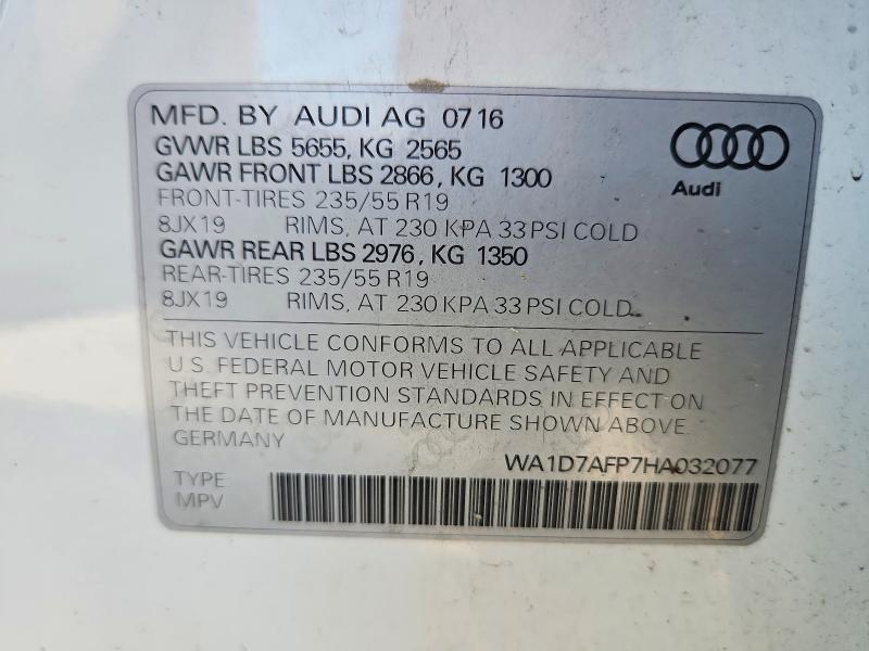 55801486 :رقم المزاد ، WA1D7AFP7HA032077 vin ، 2017 Audi Q5 مزاد بيع