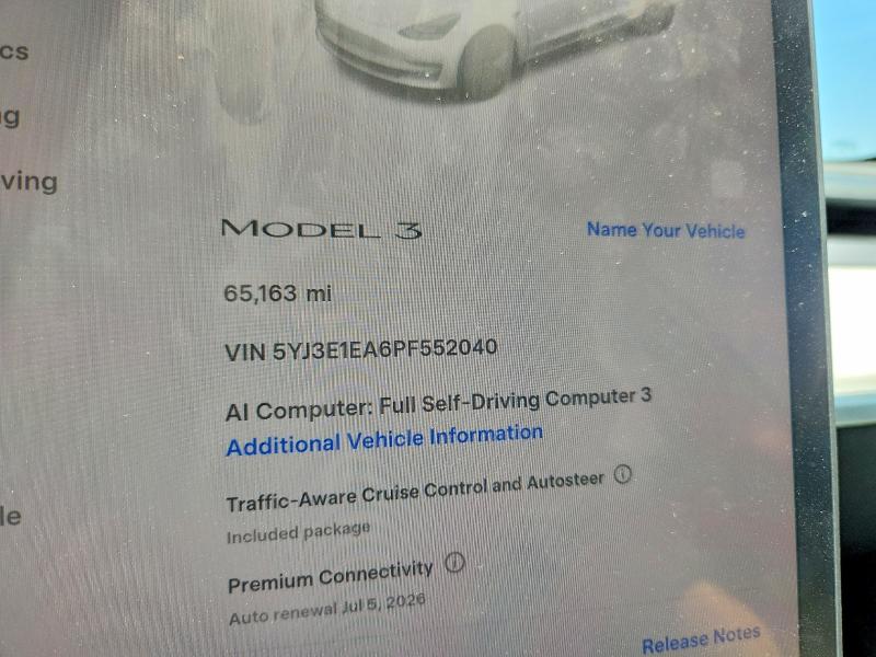 58817136 :رقم المزاد ، 5YJ3E1EA6PF552040 vin ، 2023 Tesla Model 3 مزاد بيع