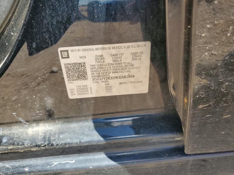 Продажа на аукционе авто 2019 Chevrolet Silverado, vin: 3GCUYDED7KG181898, номер лота: 58135956