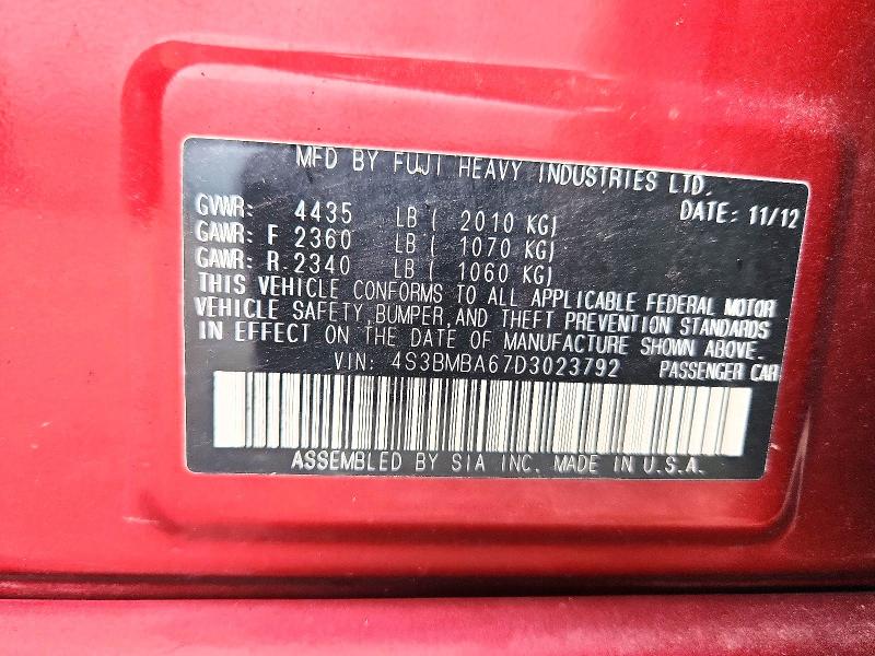 Продажа на аукционе авто 2013 Subaru Legacy, vin: 4S3BMBA67D3023792, номер лота: 58450246