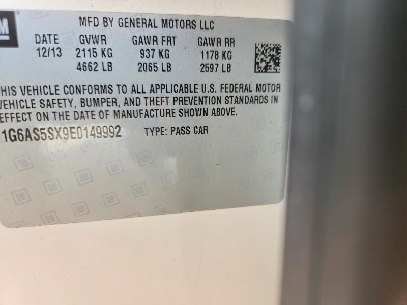 2014 Cadillac Cts მანქანა იყიდება აუქციონზე, vin: 1G6AS5SX9E0149992, აუქციონის ნომერი: 57506166