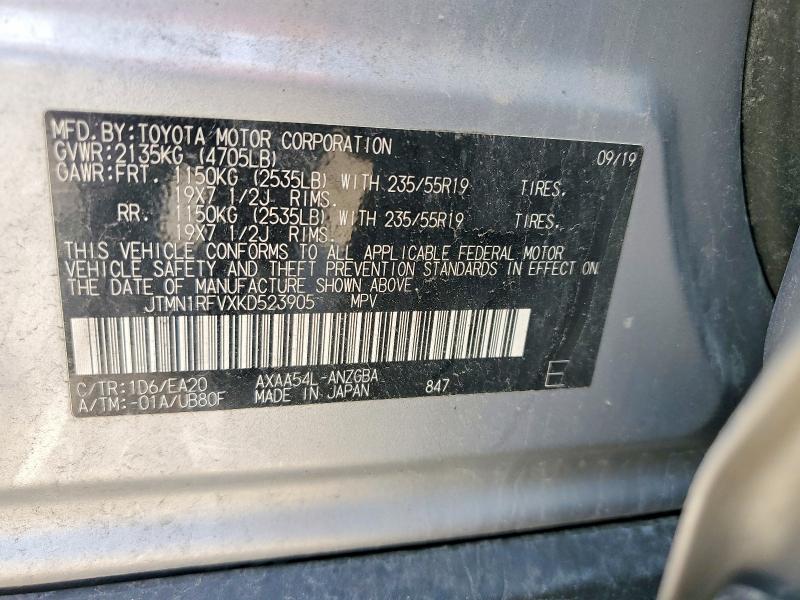 56785346 :رقم المزاد ، JTMN1RFVXKD523905 vin ، 2019 Toyota Rav4 مزاد بيع