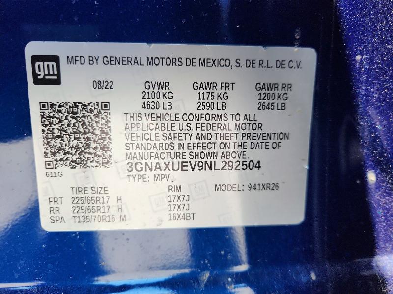 Продажа на аукционе авто 2022 Chevrolet Equinox, vin: 3GNAXUEV9NL292504, номер лота: 55231666