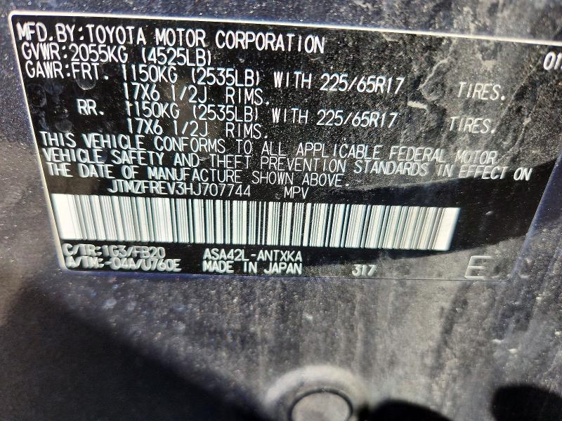 Aukcja sprzedaży 2017 Toyota Rav4, vin: JTMZFREV3HJ707744, numer aukcji: 55705466