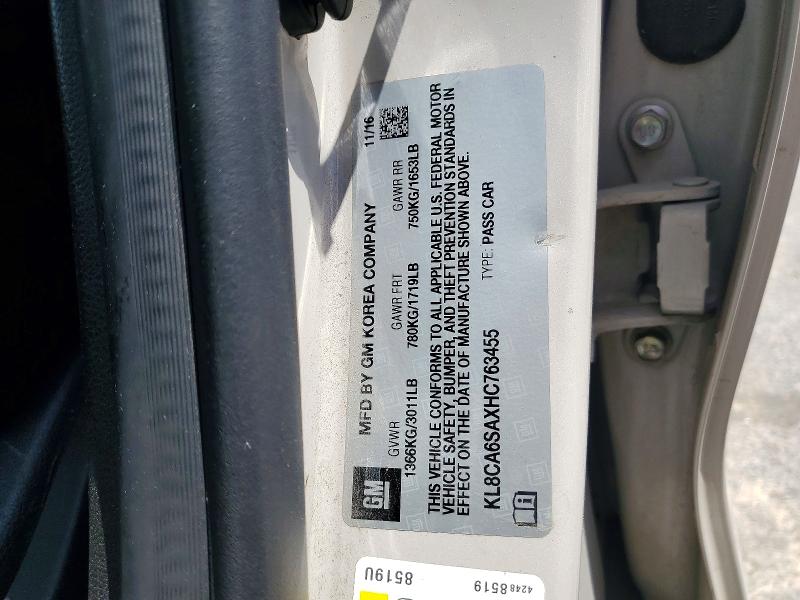 2017 Chevrolet Spark მანქანა იყიდება აუქციონზე, vin: KL8CA6SAXHC763455, აუქციონის ნომერი: 59286596