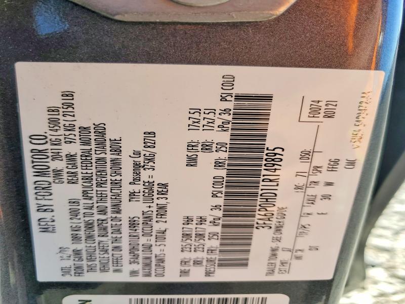 57078786 :رقم المزاد ، 3FA6P0HD1LR149895 vin ، 2020 Ford Fusion مزاد بيع