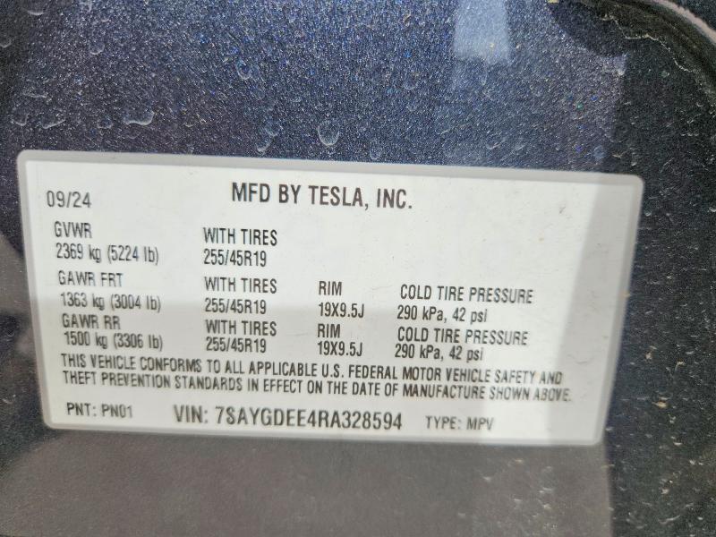 Продаж на аукціоні авто 2024 Tesla Model Y, vin: 7SAYGDEE4RA328594, номер лоту: 58517546