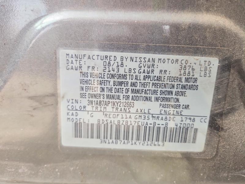 55692676 :رقم المزاد ، 3N1AB7AP1KY212663 vin ، 2019 Nissan Sentra مزاد بيع